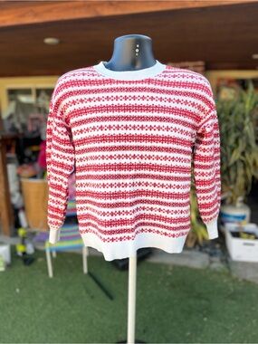 LOFT Red and White Patterned Fair Isle Sweater